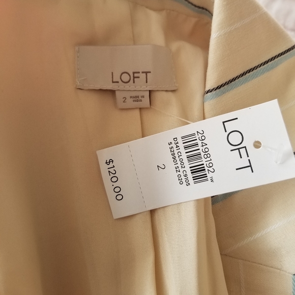 LOFT Linen Blend Cream Striped Cropped Blazer 2 NWT - Picture 11 of 15